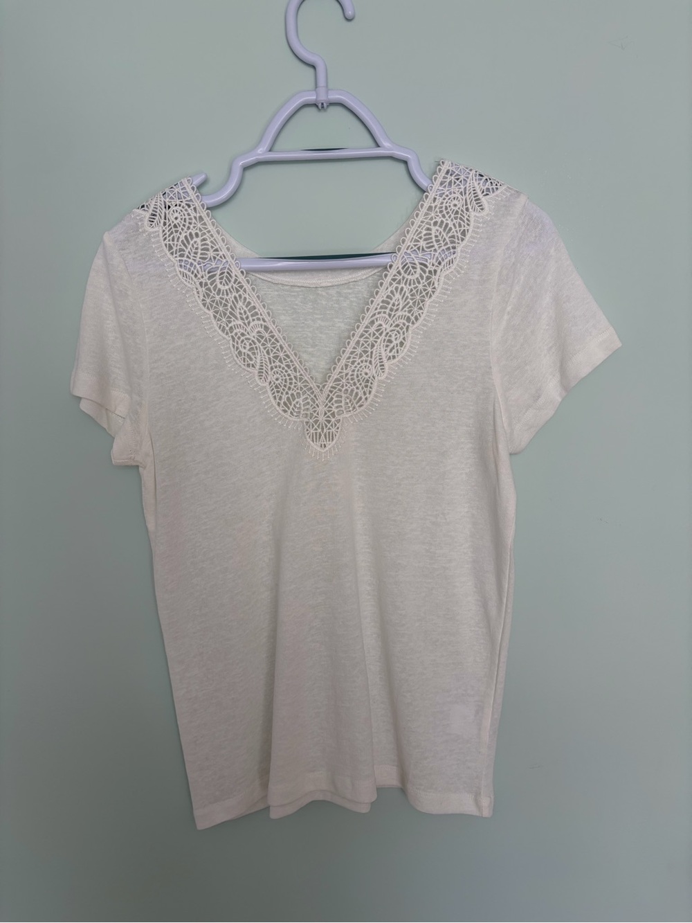 Women's Lace V-Neck Short Sleeve Tee - White
